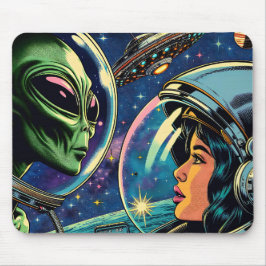 Astronautin trifft extraterrestrische Alien Mousepad