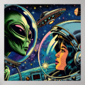 Astronautin trifft extraterrestrische Alien Poster (Vorne)