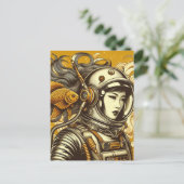 Astronautin und Goldfisch Postkarte (Stehend Vorderseite)