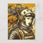 Astronautin und Goldfisch Postkarte (Vorderseite)