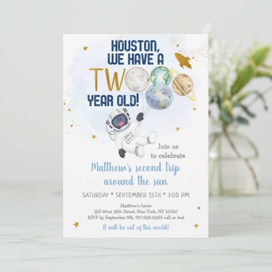 Astronautin zweite Reise um die Sonne zum Geburtst Einladung (Stehend Vorderseite)