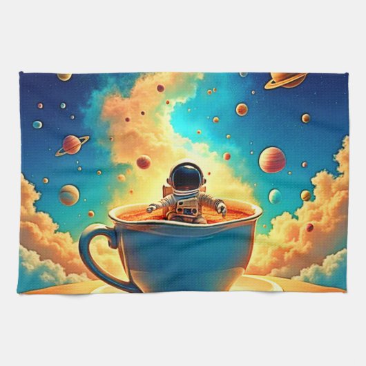 Astronaut's Coffee Cosmos Journey Geschirrtuch (Horizontal)