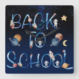 Astronauts Planets Space,back to school Quadratische Wanduhr