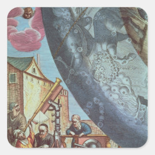 Astronomen, die durch ein Teleskop schauen Quadratischer Aufkleber