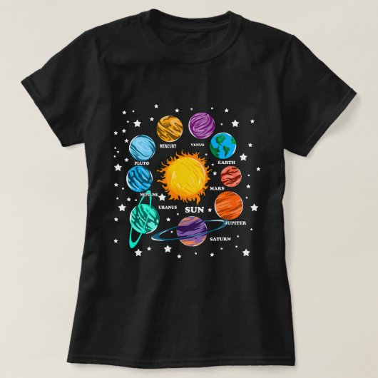 Astronomie Lover Kids Solar System Planets Sun Uni T-Shirt (Design vorne)