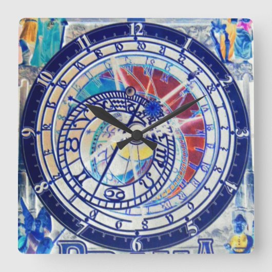 ASTRONOMISCHE KLOCK PRAHA TSCHECHOSLOWAKEI 4 QUADRATISCHE WANDUHR (Vorderseite)