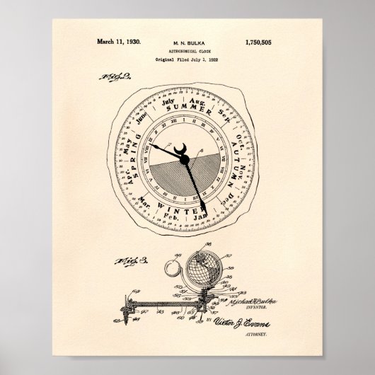 Astronomische Uhr 1922 Patent Art Old Peper Poster (Vorne)