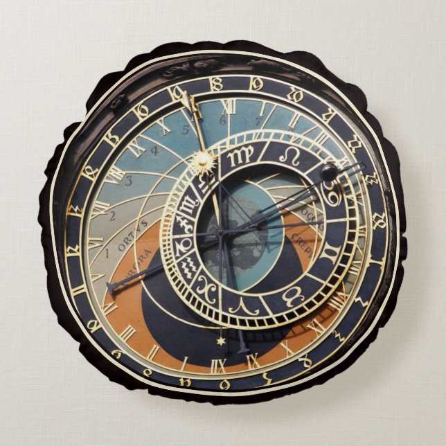 Astronomische Uhr in Prag Rundes Kissen (Vorderseite)