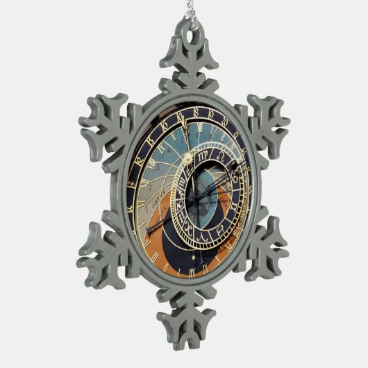Astronomische Uhr in Prag Schneeflocken Zinn-Ornament (Links)