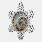 Astronomische Uhr in Prag Schneeflocken Zinn-Ornament (Rechts)