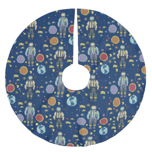 Astrounaut Space Man farbenfroh Polyester Weihnachtsbaumdecke (Vorderseite)