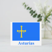 Asturias-Flagge mit Namen Postkarte (Stehend Vorderseite)