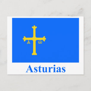 Asturias-Flagge mit Namen Postkarte