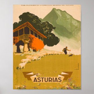 Asturias Spanien Vintage Travel Poster