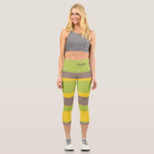 Asymmetric Stripes Lines Brown Yellow Green Capri Leggings (Vorderseite)