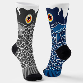 Asymmetrical Black and Blue Koinobori Carp Socken