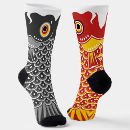 Asymmetrical Black and Red Koinobori Carp Socken