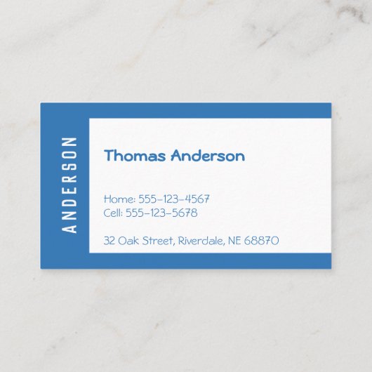 Asymmetrisch Blau und Weiß Minimalistisch Visitenkarte (Rückseite)