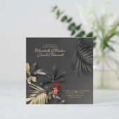 Asymmetrische Elegant-Dunkle Tropenblumenhochzeit Einladung (Stehend Vorderseite)