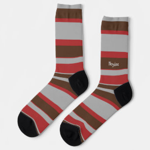 Asymmetrische Streifen horizontale Linien Grau Rot Socken