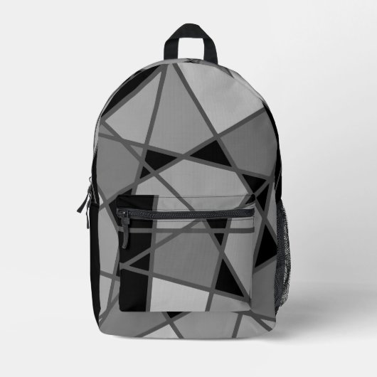 Asymmetrischer Schwarz-Grau-Rucksack von Joya Eve Bedruckter Rucksack (Vorderseite)