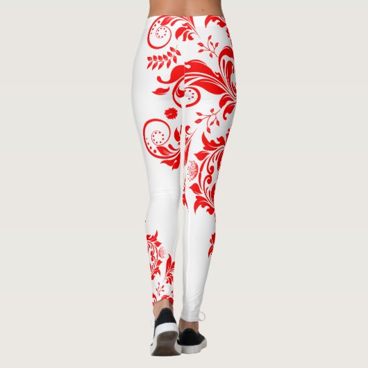 Asymmetrisches Design in Rot und Weiß Leggings (Rückseite)