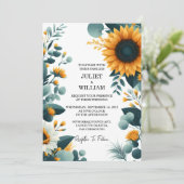 At Plants Rustic Garden Greenery Sunflower Wedding Einladung (Stehend Vorderseite)
