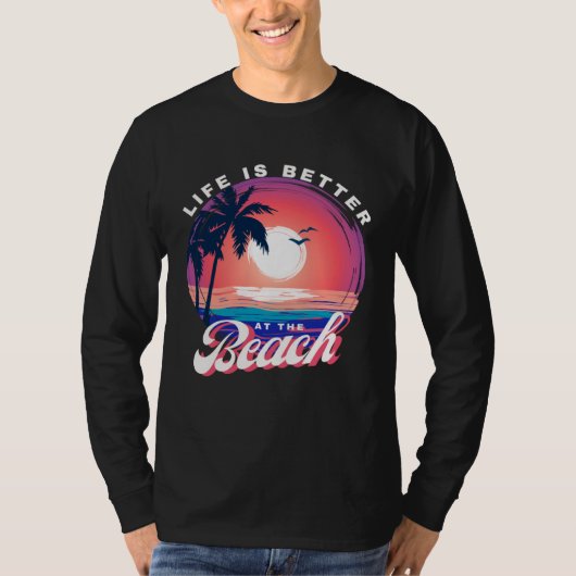 At The Beach Retro Summer Vacation Palm Trees T-Shirt (Vorderseite)