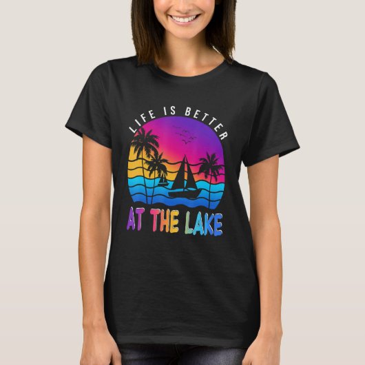 At The Lake Boat Retro Boating Summer Pontoon T-Shirt (Vorderseite)