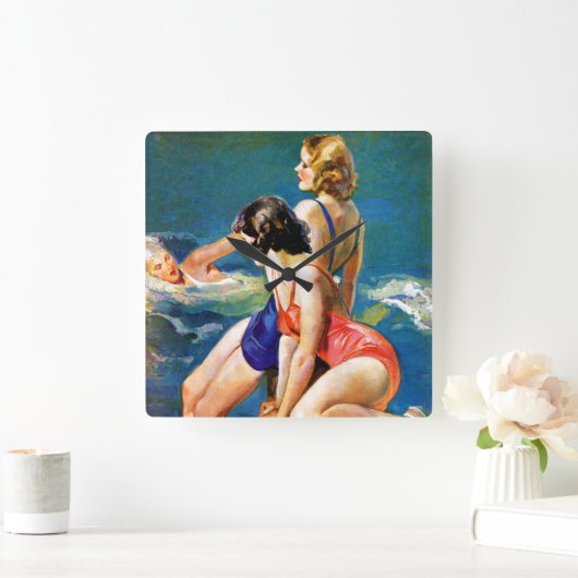 At the Pool Quadratische Wanduhr (Zuhause)