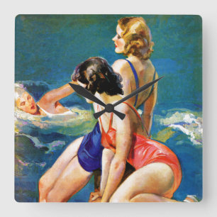 At the Pool Quadratische Wanduhr