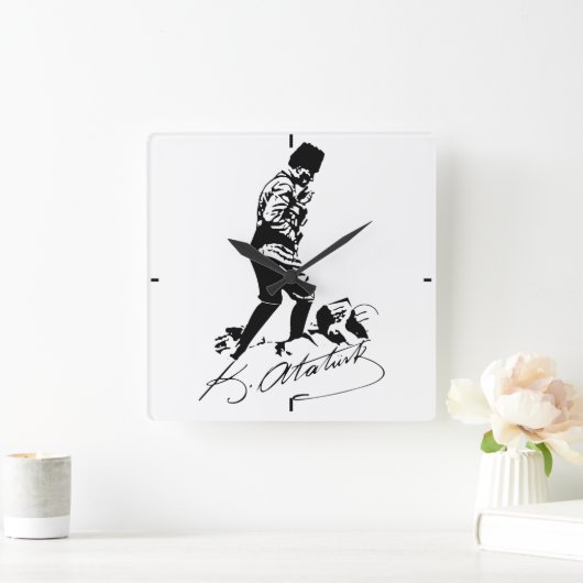 Ataturk Quadratische Wanduhr (Zuhause)