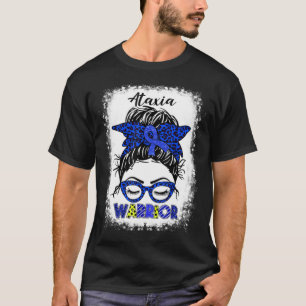 Ataxia Warrior Messy Bun Blue Ribbon Frauen Ataxia T-Shirt