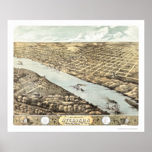 Atchison, KS Panoramic Karte - 1869 Poster (Vorne)