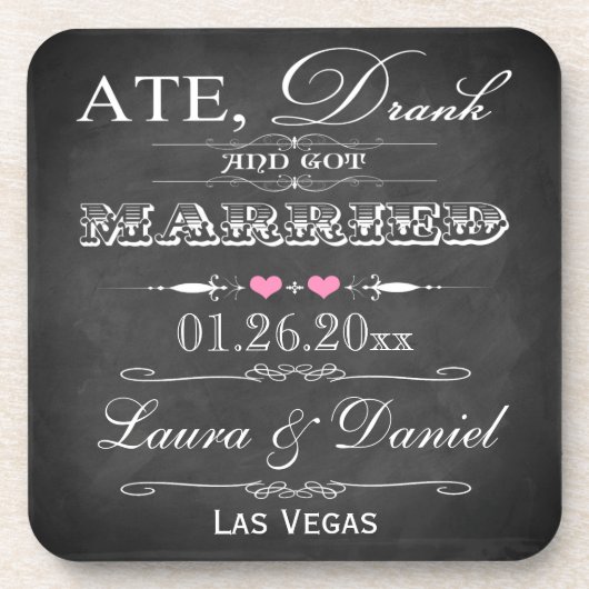 Ate, Drank & Got Verheiratete Hochzeit Untersetzer (Vorderseite)