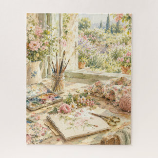 Atelier eines Aquarellkünstlers mit Gartenblick Puzzle
