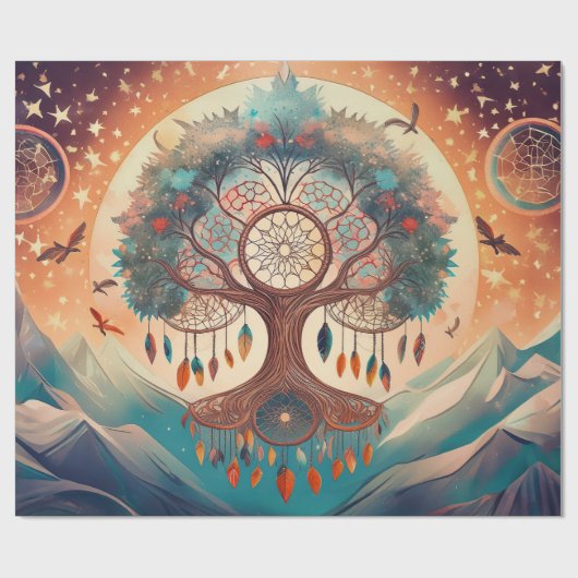 Atem des Everest, Dreamcatcher Tree of Life Geschenkpapier (Flach)