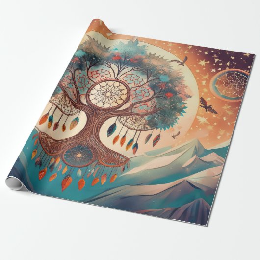 Atem des Everest, Dreamcatcher Tree of Life Geschenkpapier (Ungerollt)