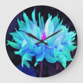 Atemberaubend Aqua Blue und Green Cactus Dahlia Große Wanduhr
