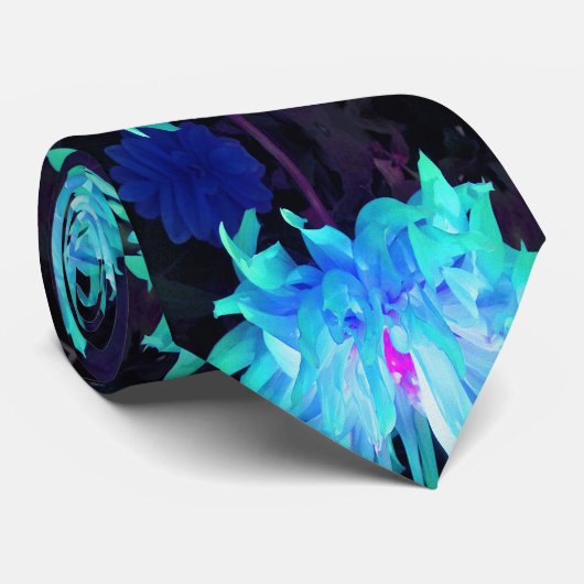 Atemberaubend Aqua Blue und Green Cactus Dahlia Krawatte (Gerollt)