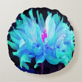 Atemberaubend Aqua Blue und Green Cactus Dahlia Rundes Kissen