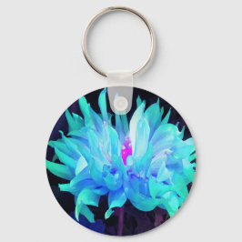 Atemberaubend Aqua Blue und Green Cactus Dahlia Schlüsselanhänger
