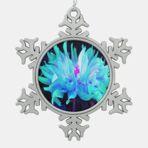 Atemberaubend Aqua Blue und Green Cactus Dahlia Schneeflocken Zinn-Ornament