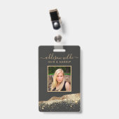 Atemberaubend Black and Gold Glitzer Salon ID Ausweis (Vorderseite mit Clip)