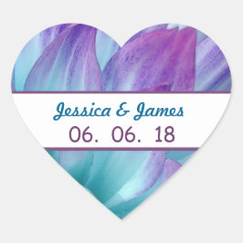 Atemberaubend Blau und Lila Hochzeit Dahlia A11A Herz-Aufkleber