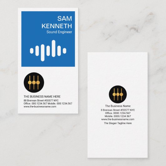 Atemberaubend Blue Box Sound Wave Audio Engineer Visitenkarte (Vorne/Hinten)