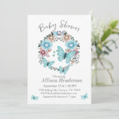 Atemberaubend Blue Butterfly Wreath Baby Dusche Einladung (Stehend Vorderseite)