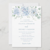 Atemberaubend Blue Floral Wedding Einladung (Vorderseite)