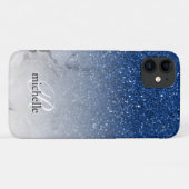 Atemberaubend Blue Glitzer Ombre Marble Monogram Case-Mate iPhone Hülle (Rückseite (Horizontal))