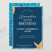 Atemberaubend Blue Glitzern Starfish Geburtstag Einladung (Vorne/Hinten)